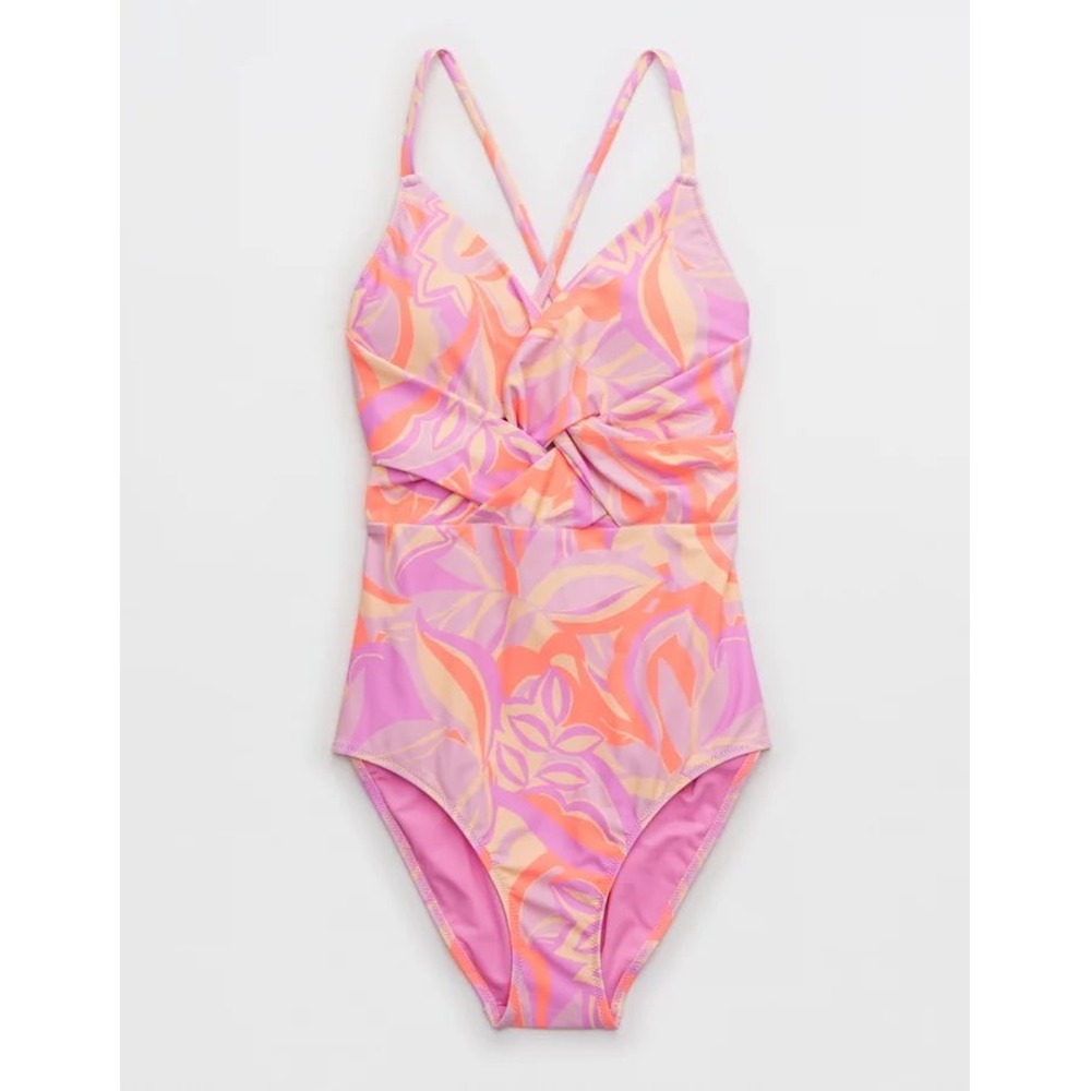 Aerie Swimsuit Braided One Piece Pink Neon Coral Large